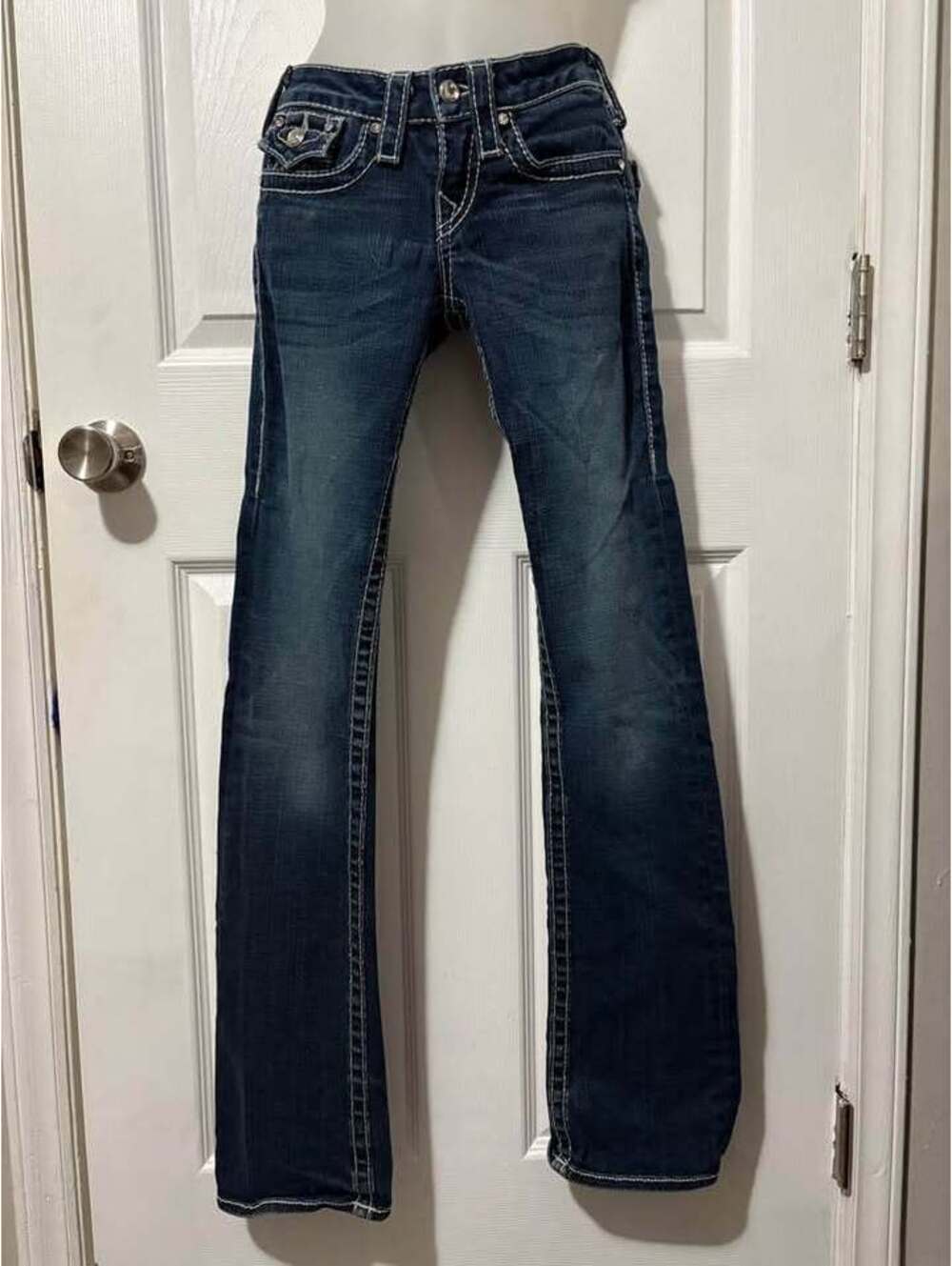 True Religion Becky Super T Jeans Womens 24 Made USA Y2K White Stitch